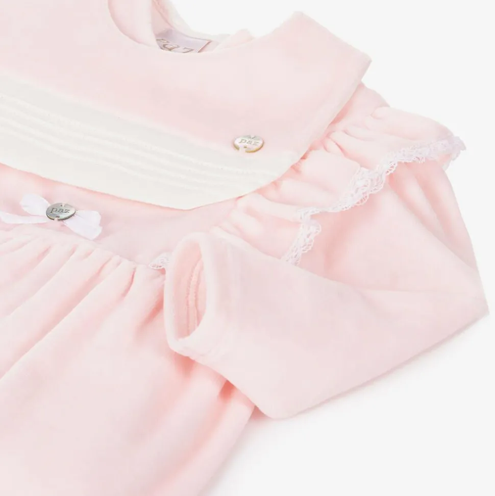 Girls Pink Velour Babysuit Set