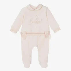 Girls Pink Velour Ballerina Babygrow