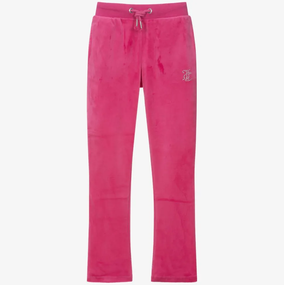 Girls Pink Velour Flared Joggers