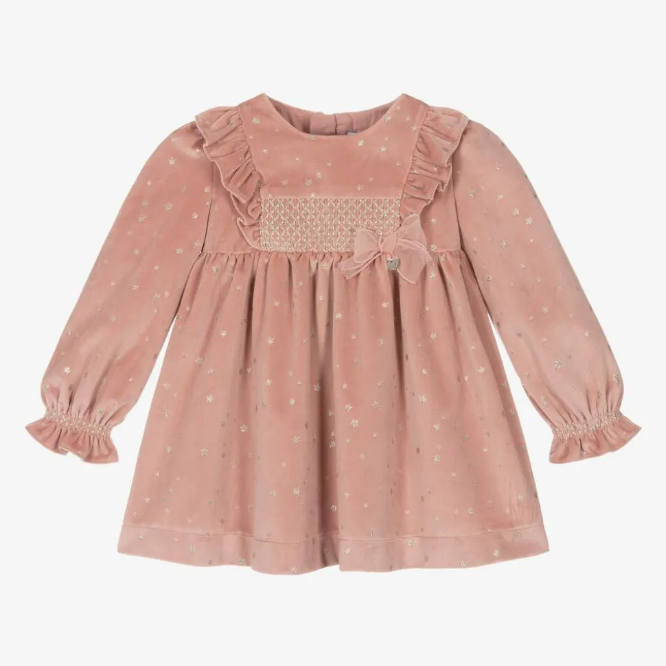 Girls Pink Velour Star Dress