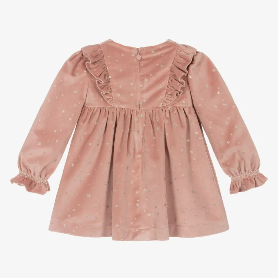Girls Pink Velour Star Dress