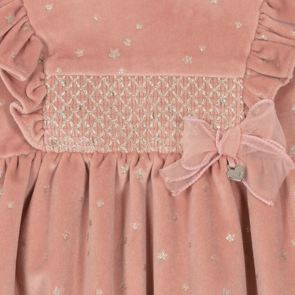 Girls Pink Velour Star Dress