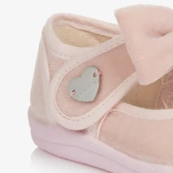 Girls Pink Velvet Bow Shoes