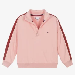Girls Pink Viscose Half-Zip Sweatshirt