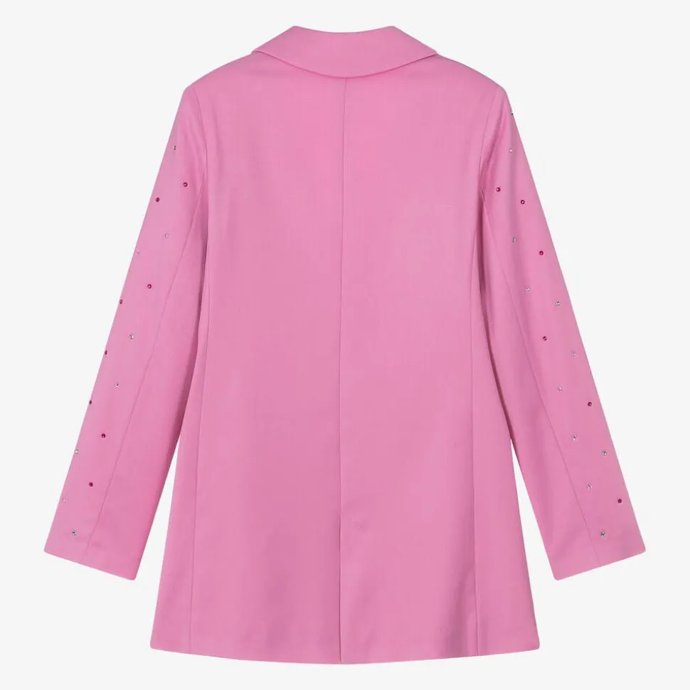 Girls Pink Viscose Rhinestone Blazer