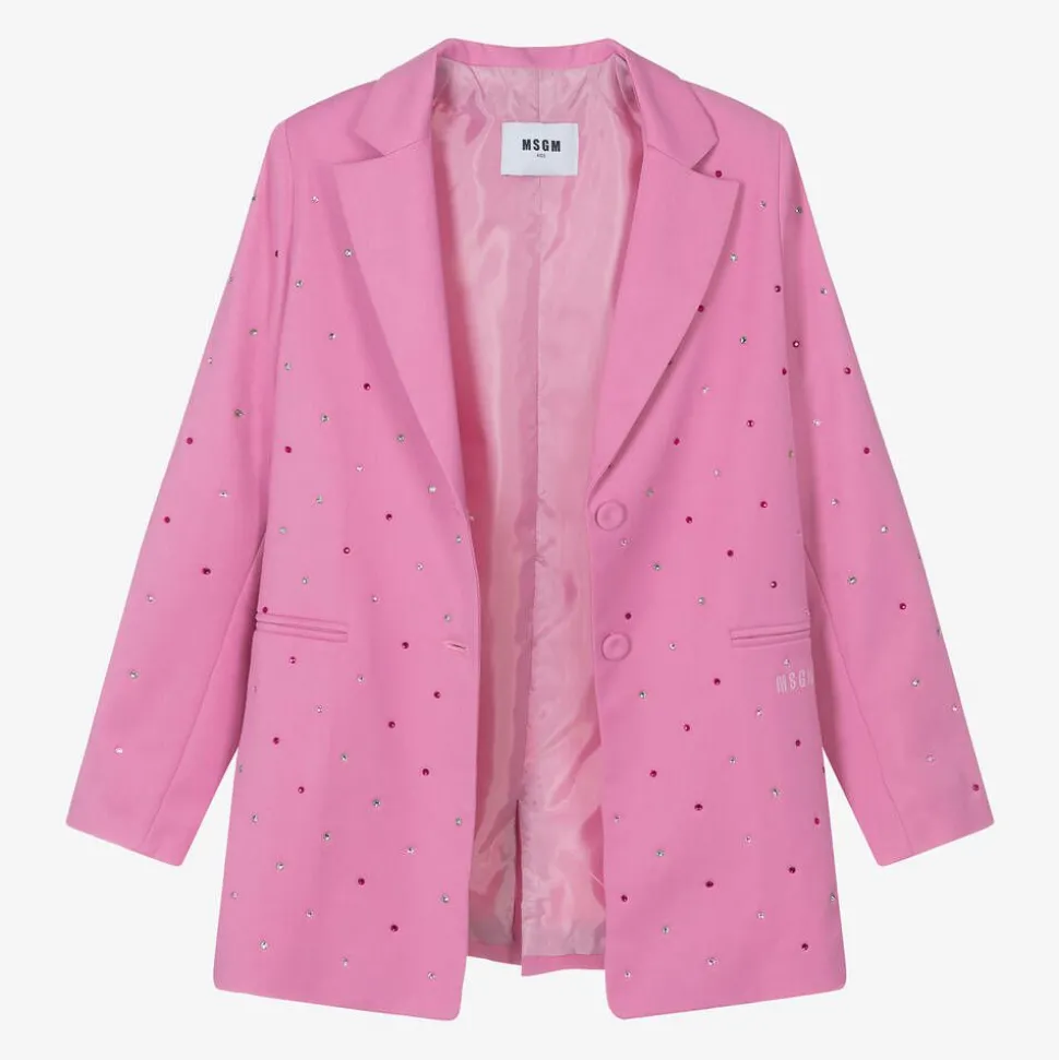 Girls Pink Viscose Rhinestone Blazer