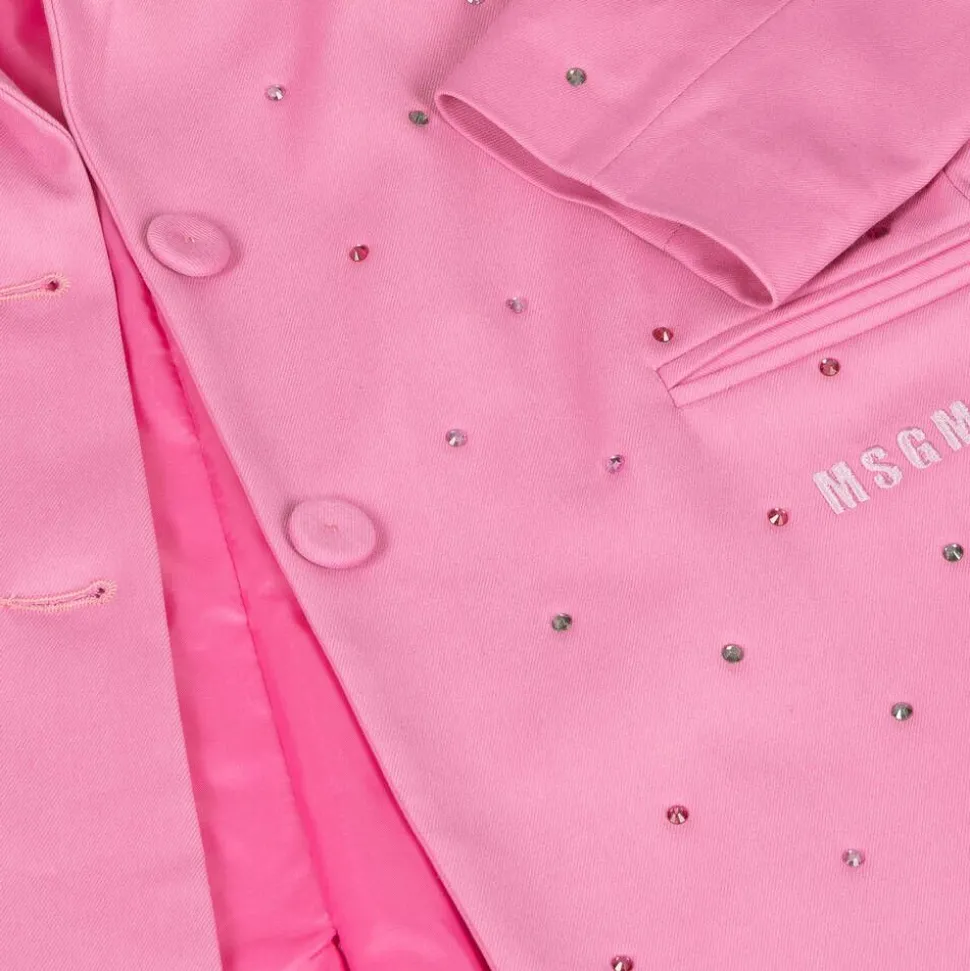 Girls Pink Viscose Rhinestone Blazer