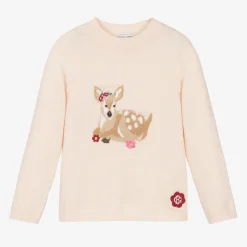 Girls Pink Wool & Cashmere Deer Sweater