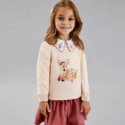 Girls Pink Wool & Cashmere Deer Sweater