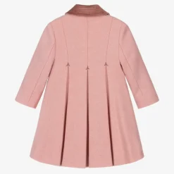 Girls Pink Wool & Velvet Coat
