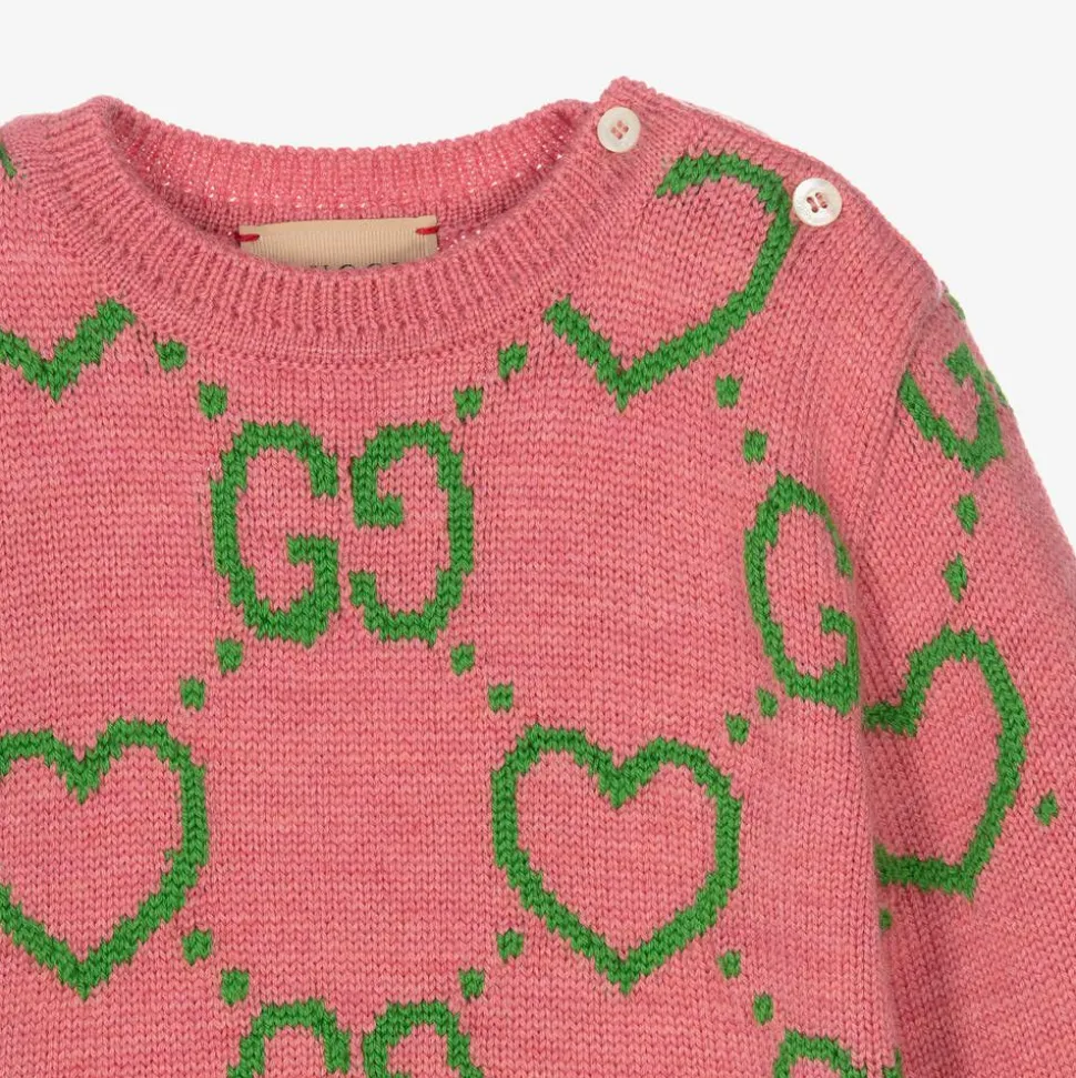 Girls Pink Wool GG Sweater