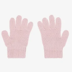 Girls Pink Wool Knit Bow Gloves