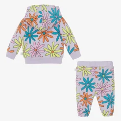 Girls Purple Cotton Flower Print Tracksuit