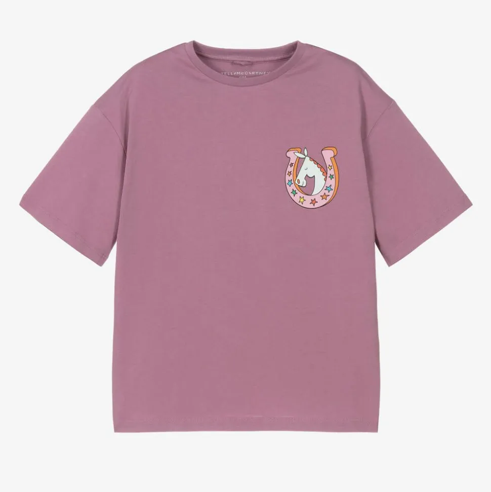 Girls Purple Cotton Horseshoe T-Shirt