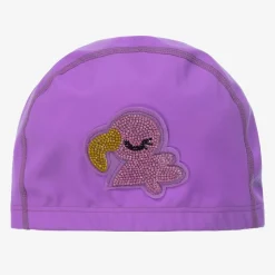 Girls Purple Flamingo Swimming Cap