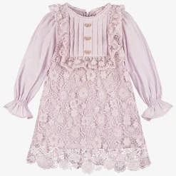Girls Purple Guipure Floral Lace Dress