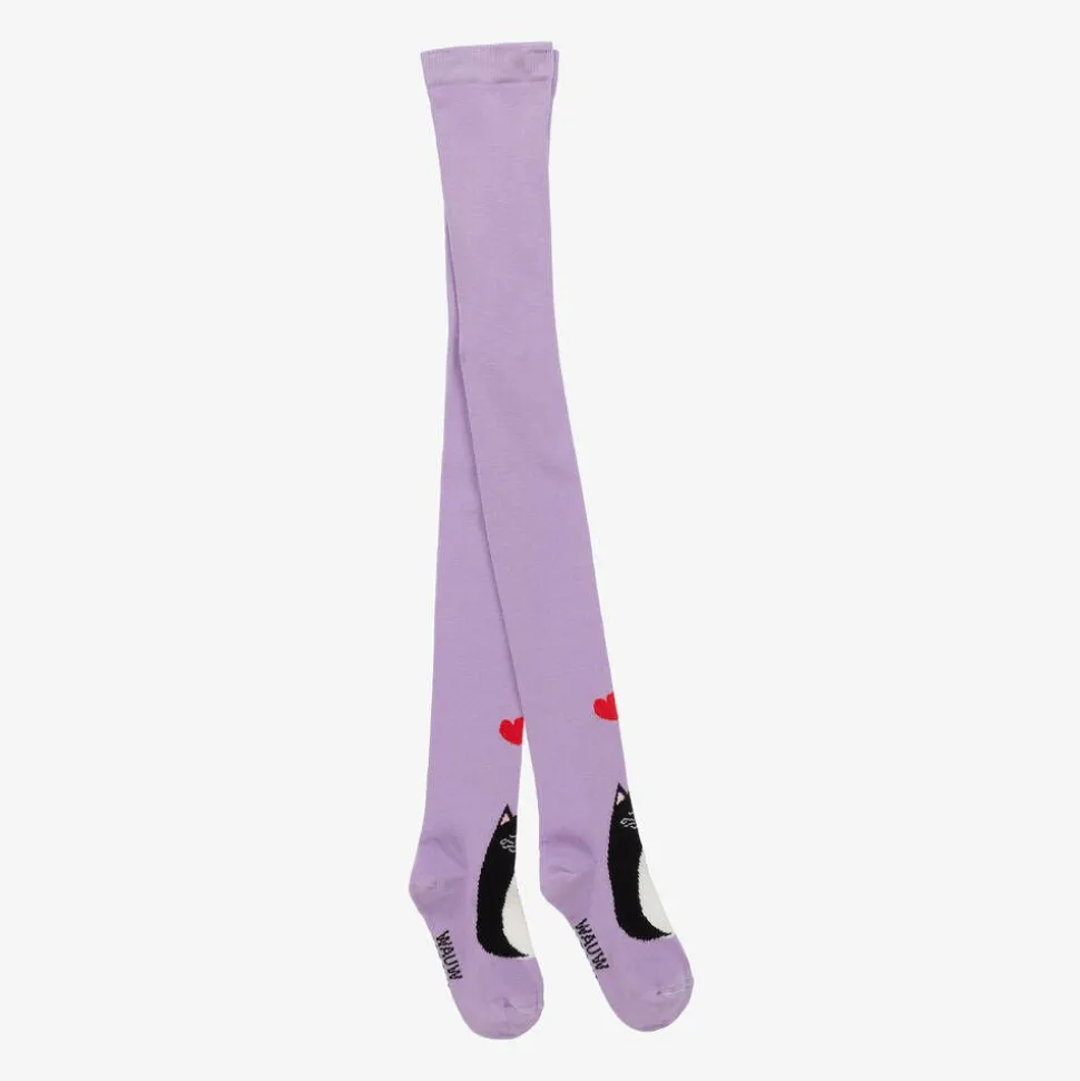 Girls Purple Organic Cotton Cat Tights