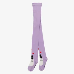 Girls Purple Organic Cotton Cat Tights