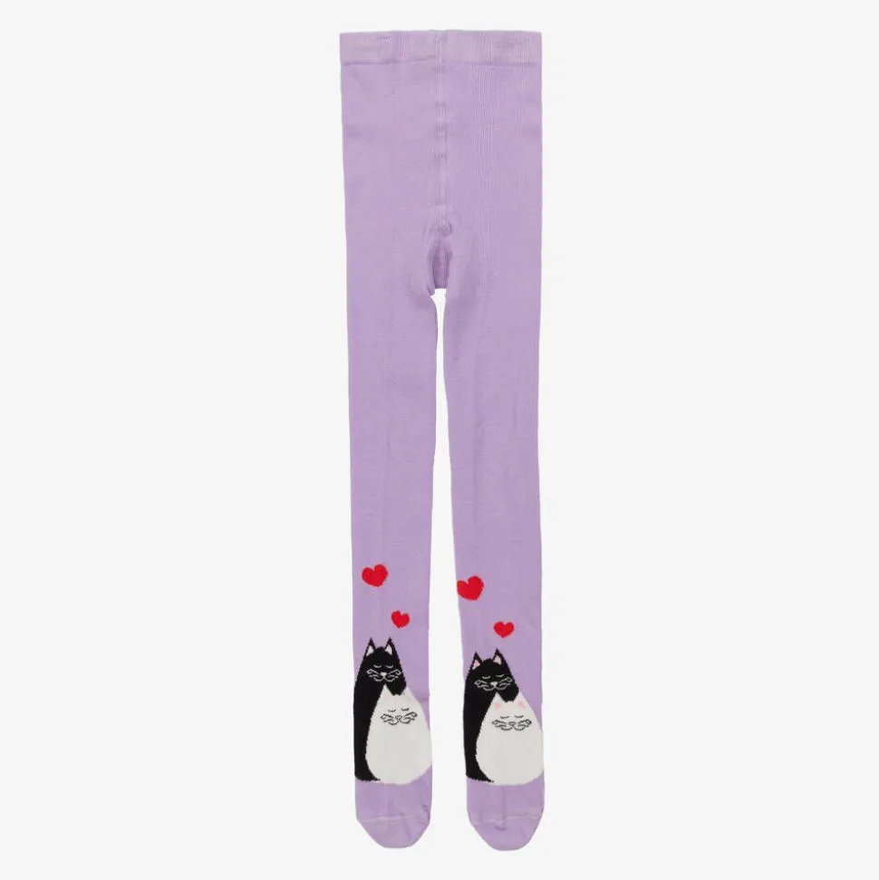 Girls Purple Organic Cotton Cat Tights