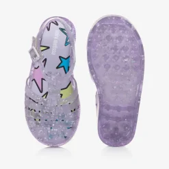 Girls Purple Star Glitter Jelly Sandals