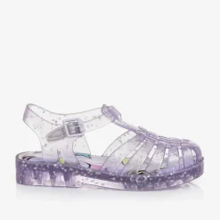 Girls Purple Star Glitter Jelly Sandals