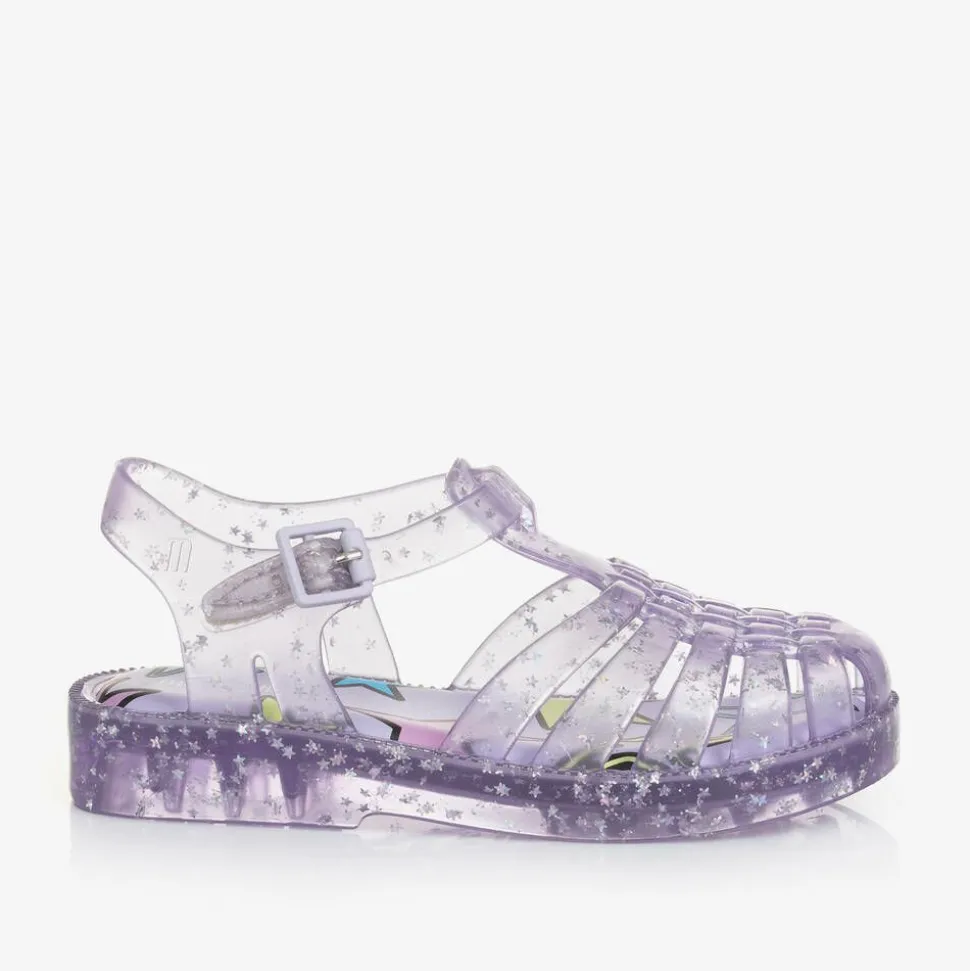 Girls Purple Star Glitter Jelly Sandals