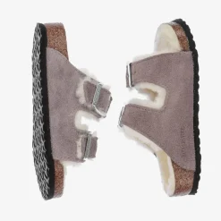 Girls Purple Suede & Shearling Sandals
