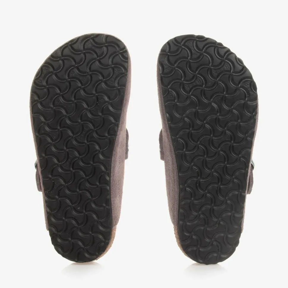 Girls Purple Suede Leather Clog Sandals