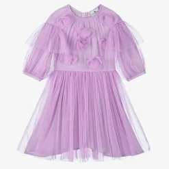 Girls Purple Tulle Flowers Dress