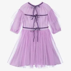 Girls Purple Tulle Flowers Dress