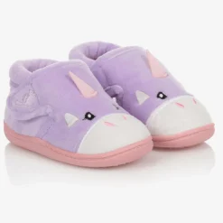 Girls Purple Unicorn Velcro Slippers