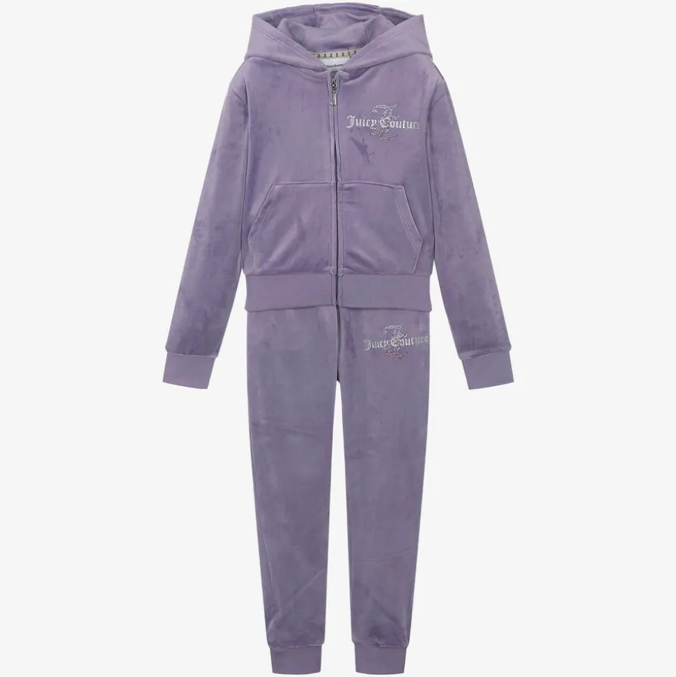 Girls Purple Velour Tracksuit