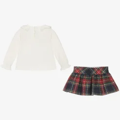 Girls Red & Blue Check Skirt Set