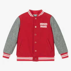 Girls Red & Grey K Flower Varsity Jacket