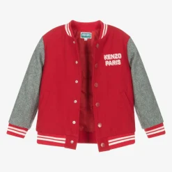 Girls Red & Grey K Flower Varsity Jacket