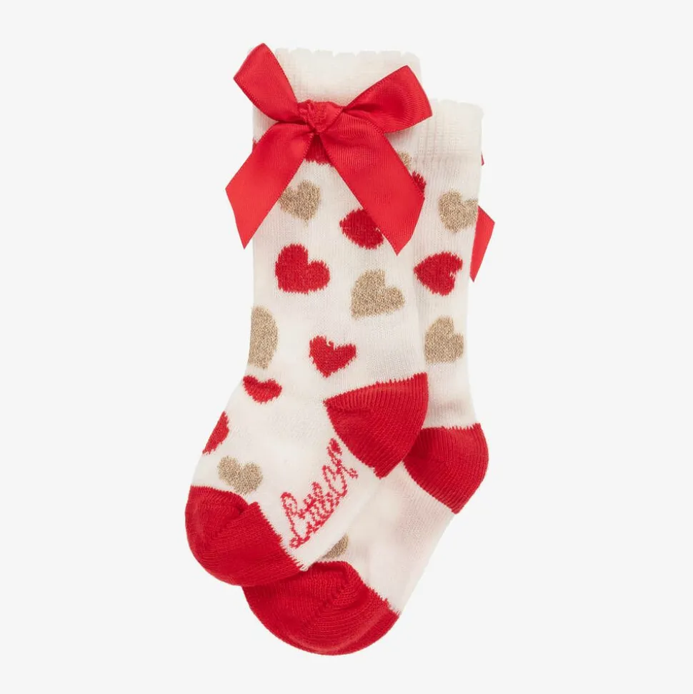 Girls Red & Ivory Cotton Socks