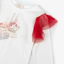 Girls Red & White Cotton Skirt Set