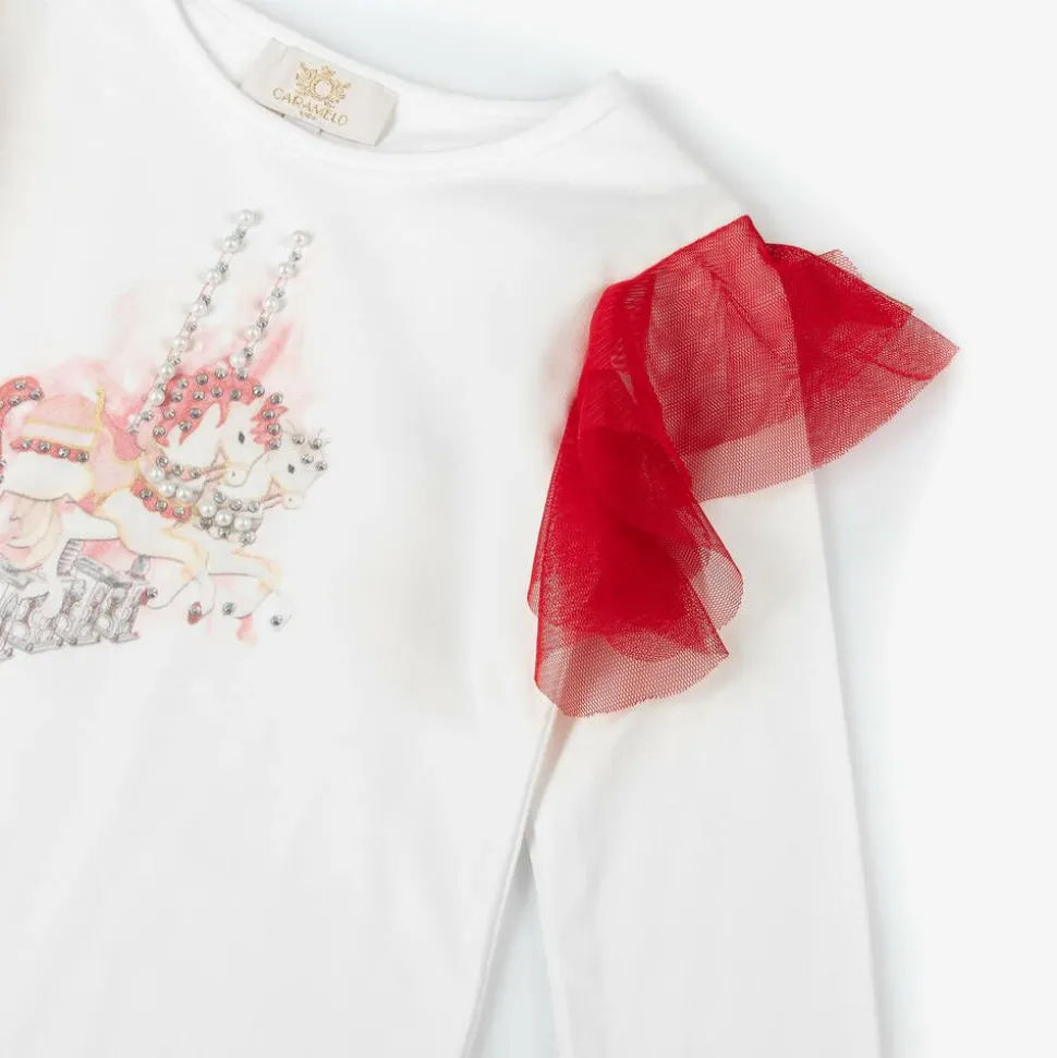 Girls Red & White Cotton Skirt Set