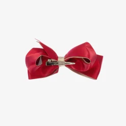 Girls Red & Gold Satin Bow Hair Clip (11cm)