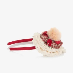 Girls Red & Ivory Lace Rosette Hairband