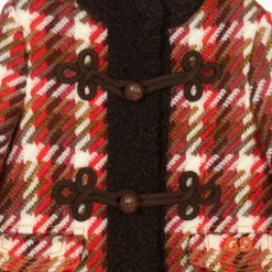 Girls Red Check Wool Coat