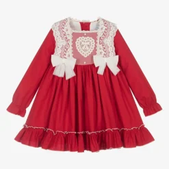 Girls Red Cotton & Lace Dress