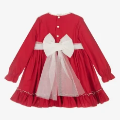 Girls Red Cotton & Lace Dress