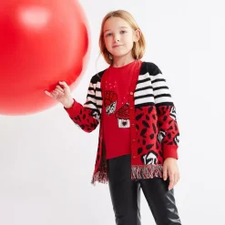 Girls Red Cotton & Wool Knit Cardigan