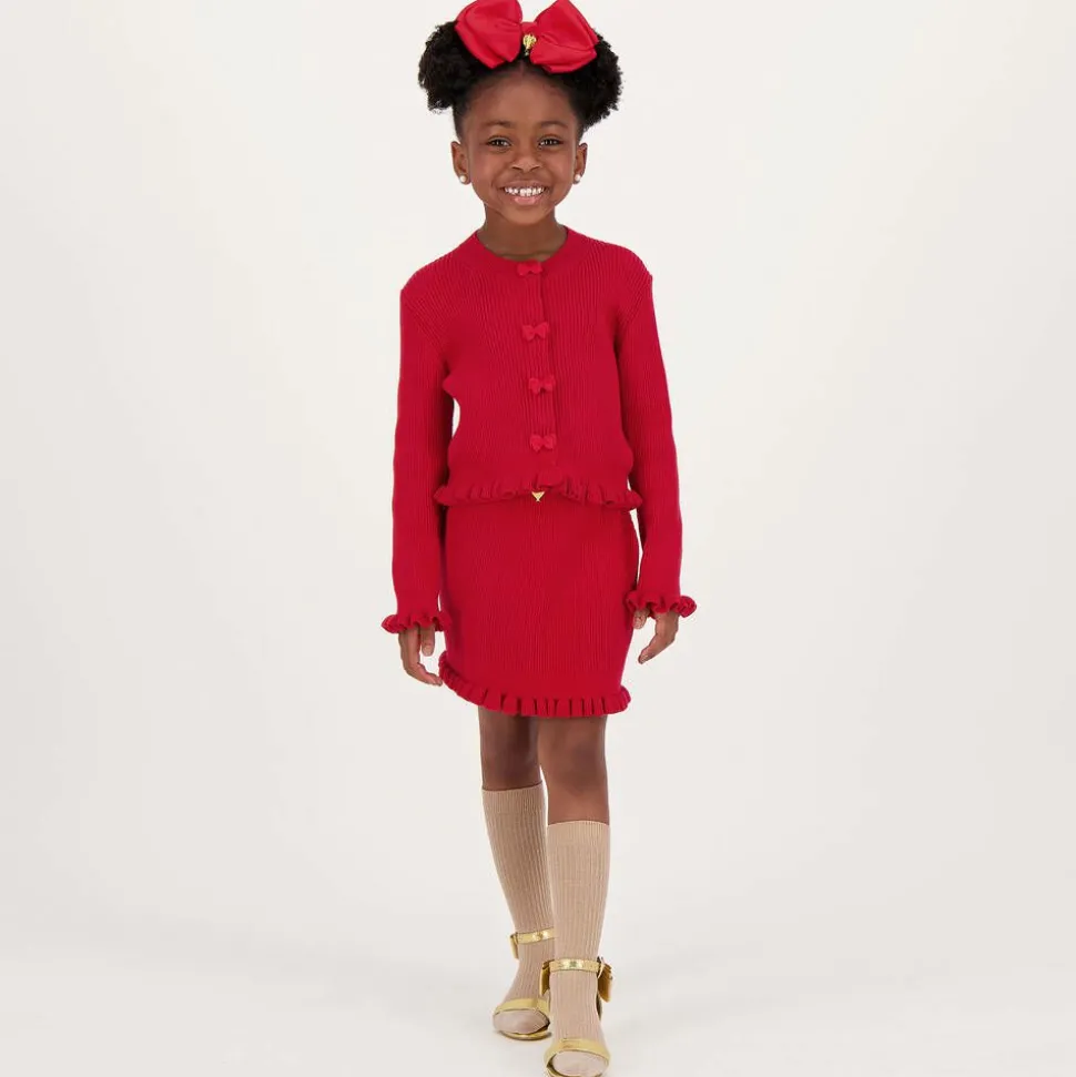 Girls Red Cotton Knit Bow Skirt
