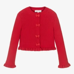 Girls Red Cotton Knit Cardigan