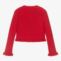 Girls Red Cotton Knit Cardigan