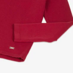 Girls Red Cotton Knit Roll Neck Sweater