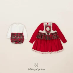 Girls Red Cotton Tartan Dress