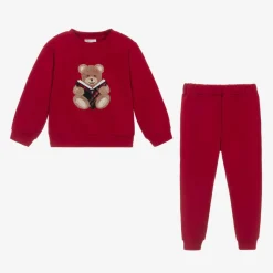 Girls Red Cotton Teddy Bear Tracksuit